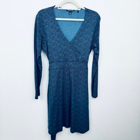 Toad & Co Womens Cue Wrap Long Sleeve Dress Size S Active Stretch Waist Tie Blue - Picture 1 of 8